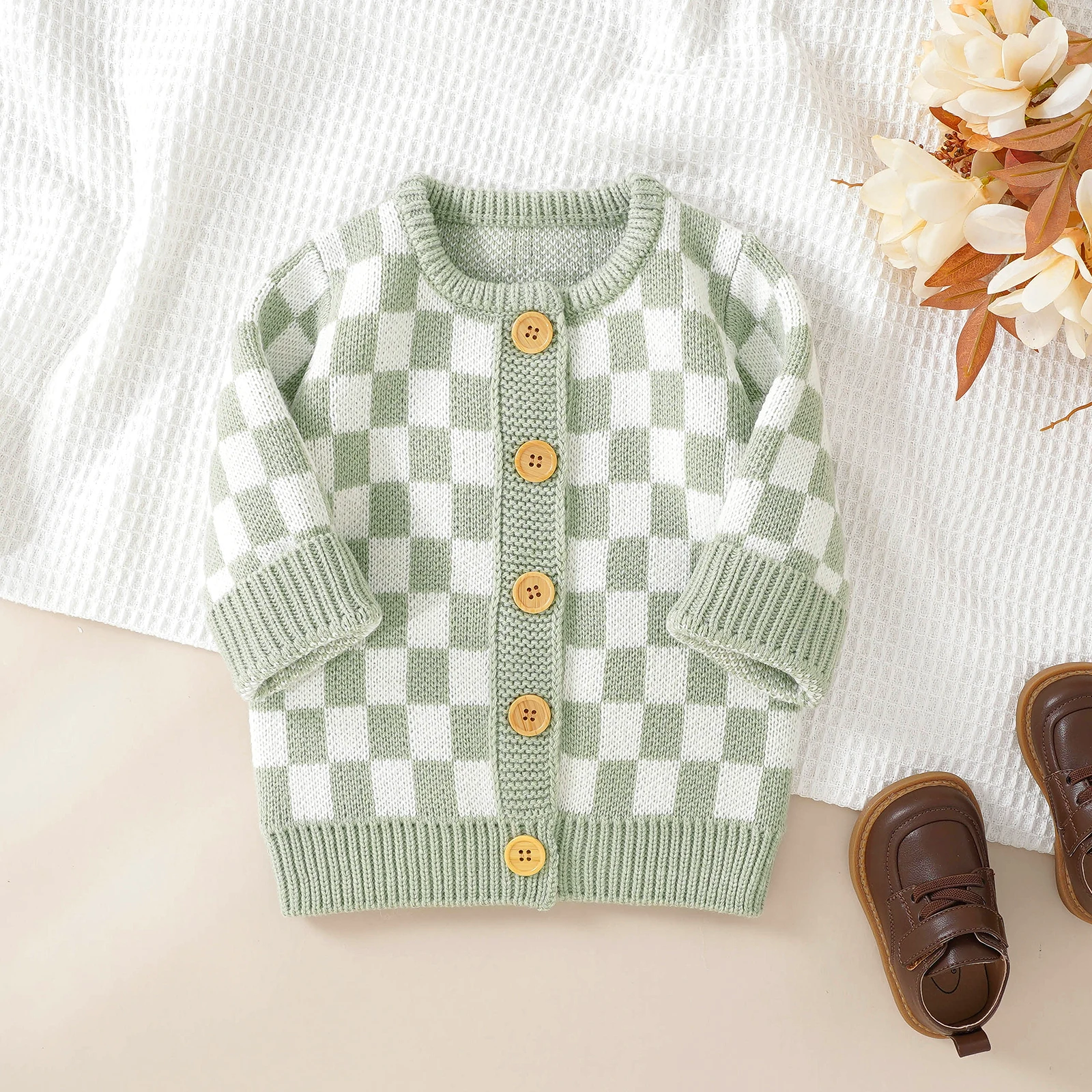 

2023 Hot Sale Long Sleeve Baby Sweater Checkerboard Cute Design Baby Sweater