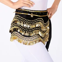 

Diamond Gold Coins Indian Belly Dance Costume Performance Hip Scarf for Women Practice Training Belt Velvet Bollywood Wrap Skirt