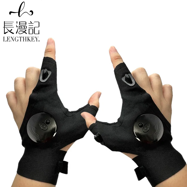 

2022 new led rechargeable sunscreen waterproof breathable finger cover with light night fishing artifact fishing gloves, Black