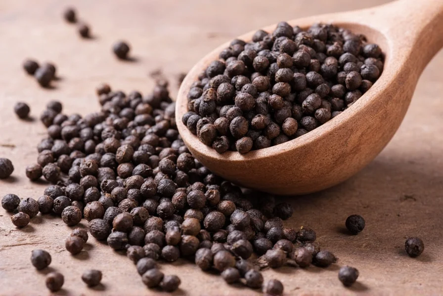 Assortment of different pepper varieties including black, white, green, and red peppercorns