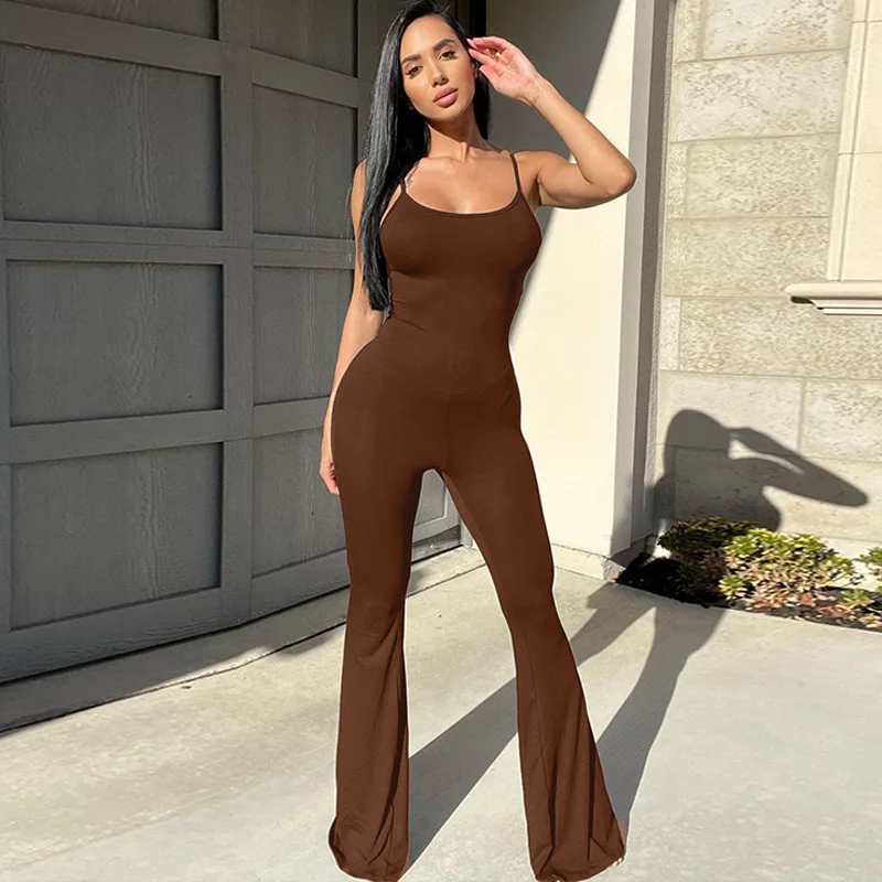 Hot Selling Solid Color One Piece Bodycon See Through Holes Sleeveless Casual Women Jumpsuits