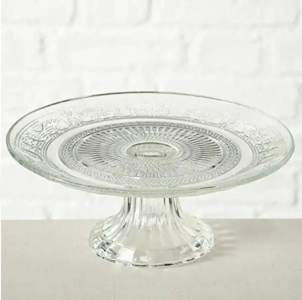 
Hot Selling tempered glass clear cake plate with stand 