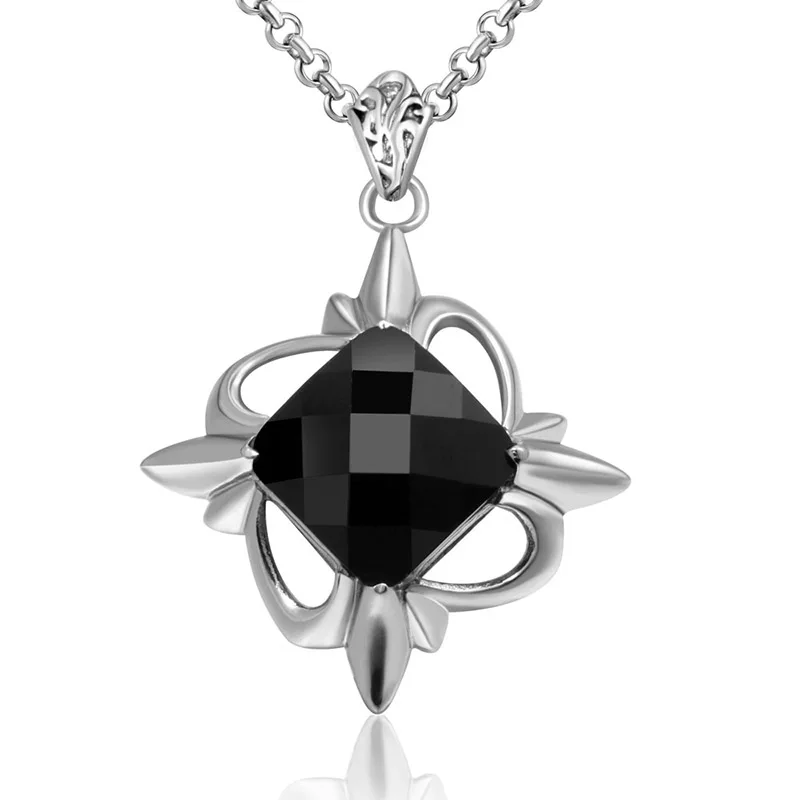 

British Style Vintage Titanium Steel Agate Necklace Pendant for Women