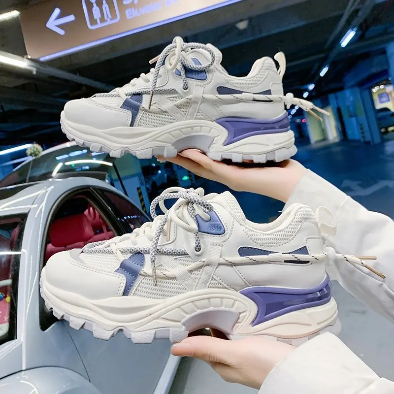 

Casual Women Sneakers High Heels Platform Tennis Sports Autumn Winter Thick Bottom Walking 2021 New Breathable Vulcanized Shoes