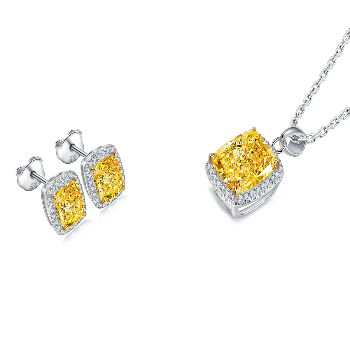 

Earrings And Necklace Wedding Designs 925 Sterling Silver Jewelry Set, Yellow, pink, blue, white