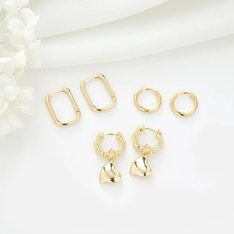 Custom 14K Gold Fashion Rectangle Circle Hoop Earrings with Charm Women Jewelry Bulk