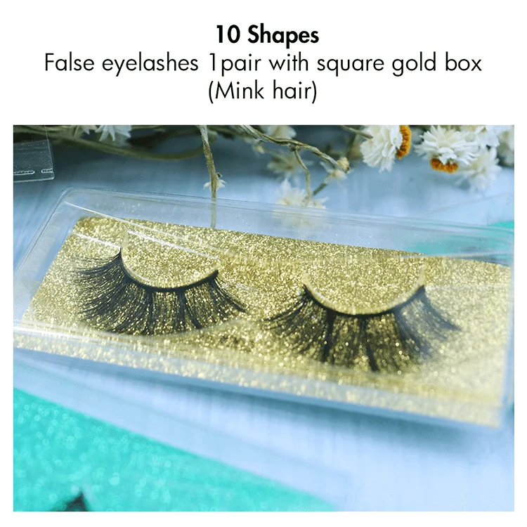 Hot Sale Vendor 3d 5d Mink Hair 1 Pair With Square Gold Box Magnetic Custom Logo Natural Thick Eyelash Box False Eyelashes