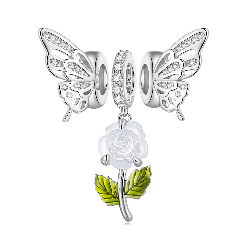 

wholesale Temperature discoloration rose flower silver 925 pendants butterfly charms for bracelet necklace