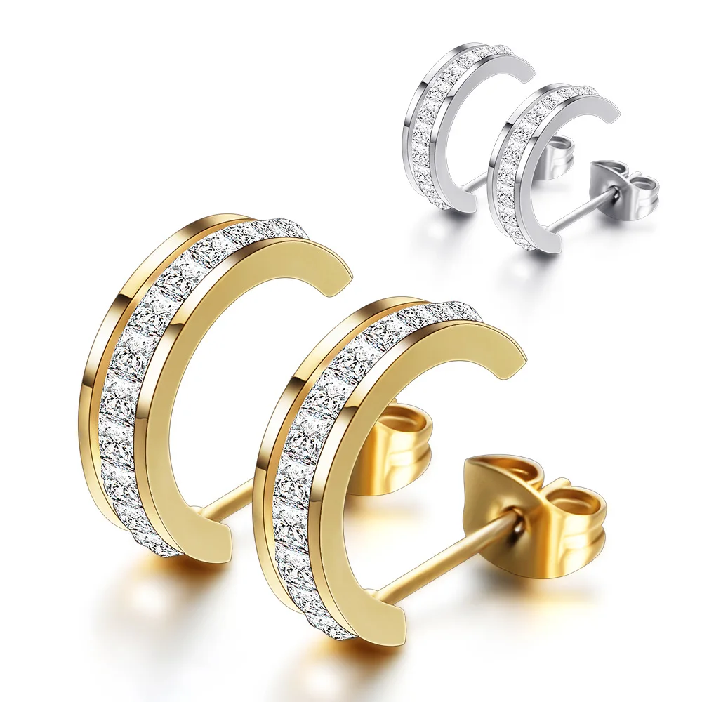 

HOVANCI Non Tarnish 18K PVD Gold Plated Earrings Jewelry Hypoallergenic Gift Stainless Steel Inlaid Zircon Hoop Earrings