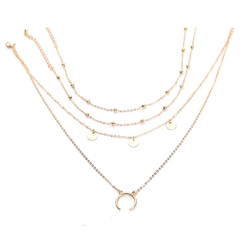 

Women's Multi Layers Gold Chain Necklace Fashion Moon Charms Pendant Gold Choker Necklace Girls