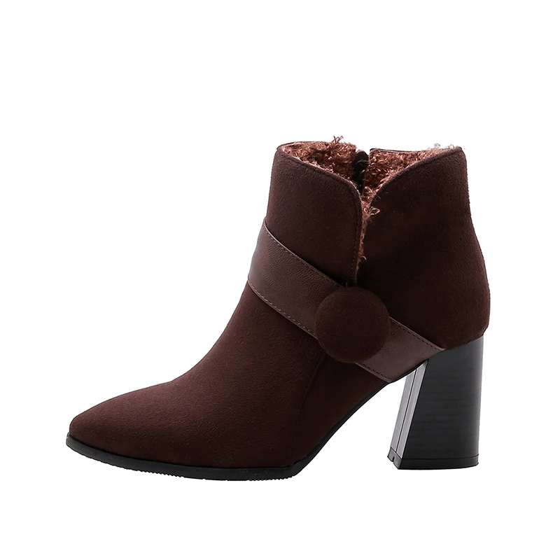

Ladies Boots Suede Thick With Pointed Mouth Stitching Tape High Quality Autumn Winter Ankle Boots For Women, Wine red/brown/black