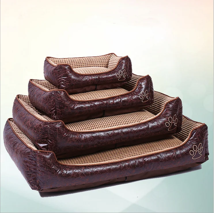 

Premium Fleece Pet Beds Dog Detachable Washable Bed Kennel With Blanket And Bone Shape Pillow Pet Dog Mat Cushion Supplies, Beige, coffee