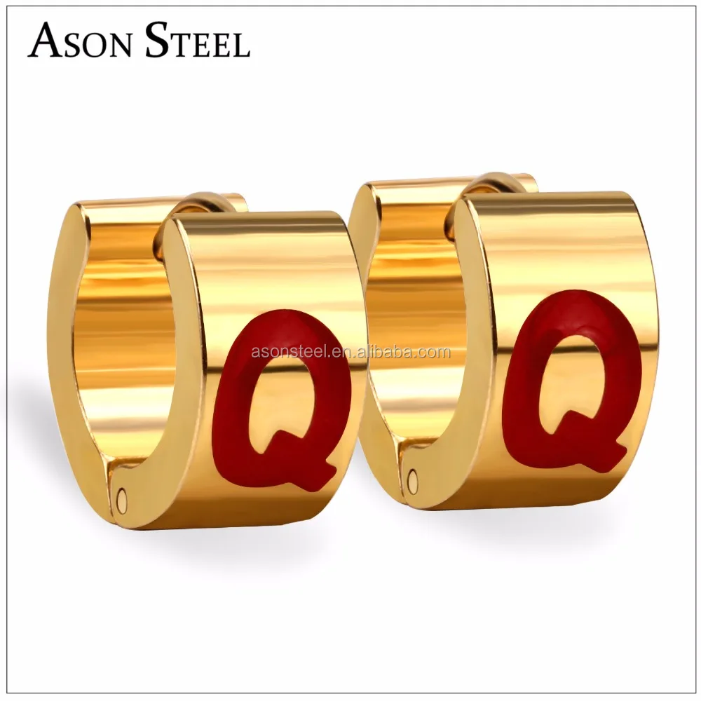 

Funny Q round circle earing stainless steel anti-allergy hoop earrings for women, Plated gold