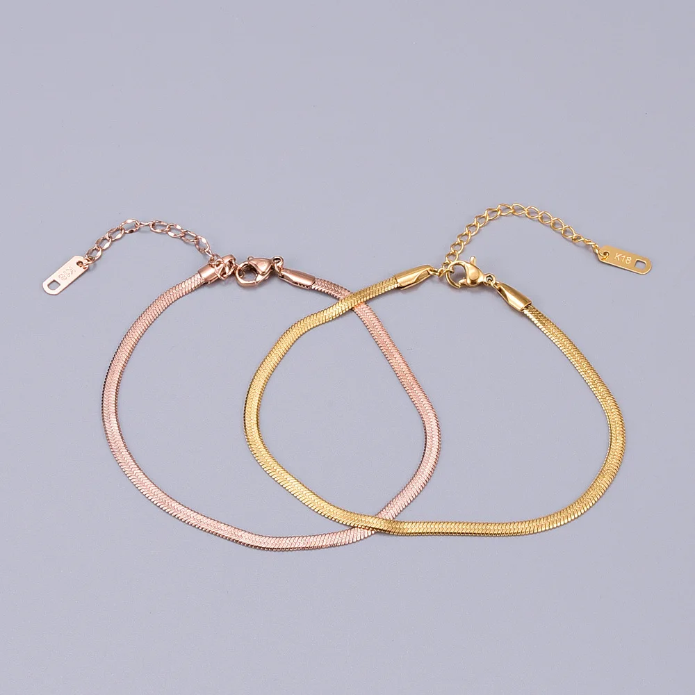 

Trendy Jewelry Rose Gold Charm Stainless Steel adjustable Snake Chain Link Ankle Bracelets For Women Chirsmas Gift