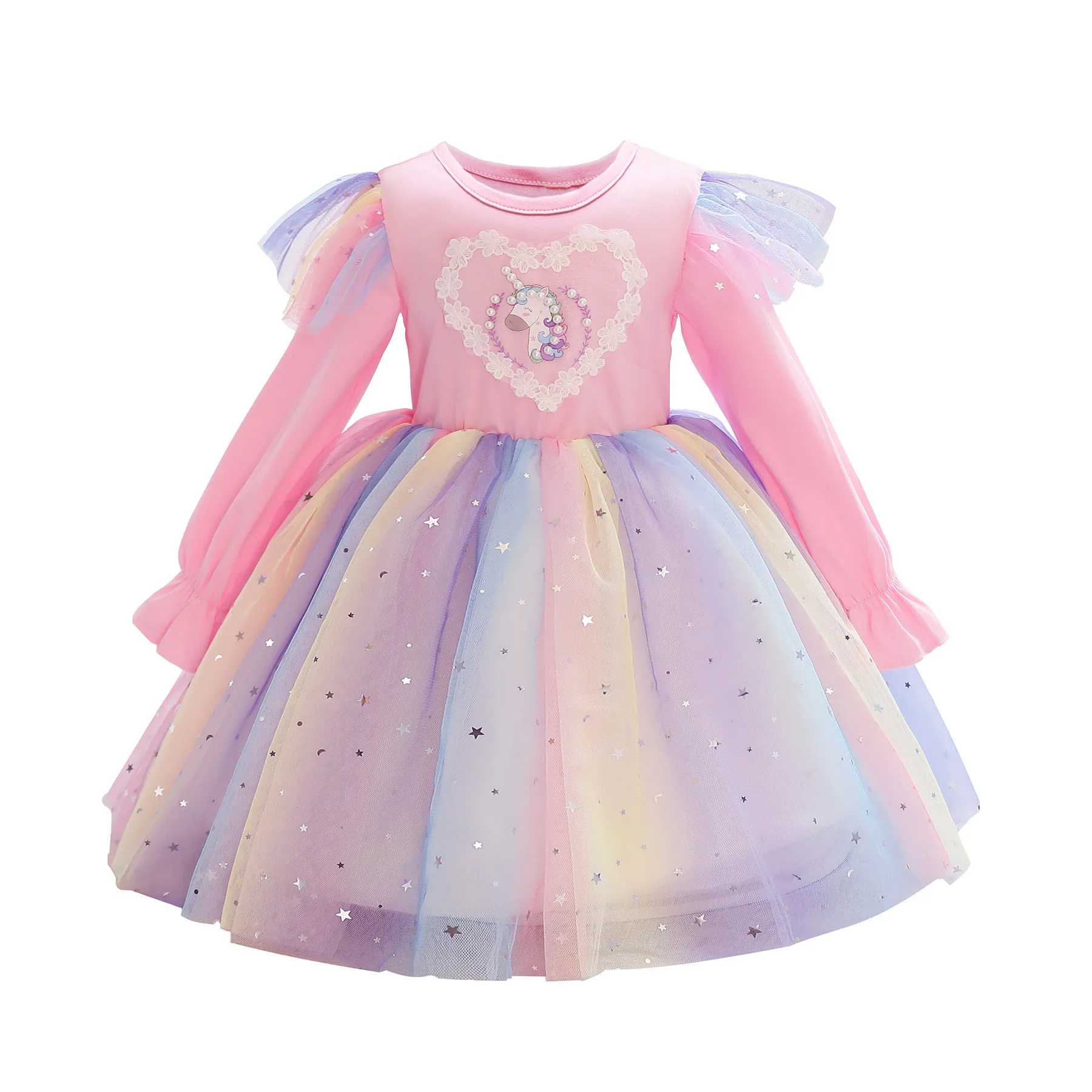 

Wholesale 3-10 Years Girls Clothes Baby Children Clothes Lace Princess Long Sleeve Flower Unicorn Dresses Elegant