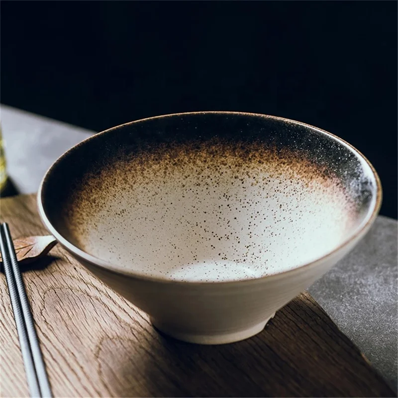 

Japanese Style Color Glazed Round Ceramic Noodle Bowl Round Deep Ramen Porcelain Bowl for Japanese Restaurant, As pictures
