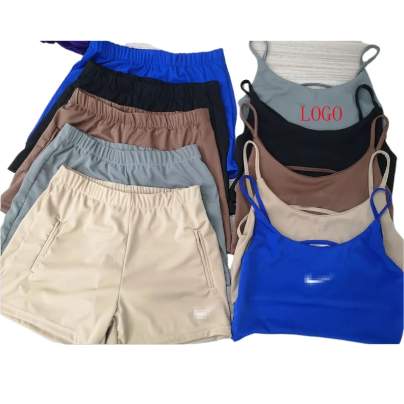 

Wholesale Women Two Piece Backless Camisole Top Sport Bra Shorts Jogger Set, Picture