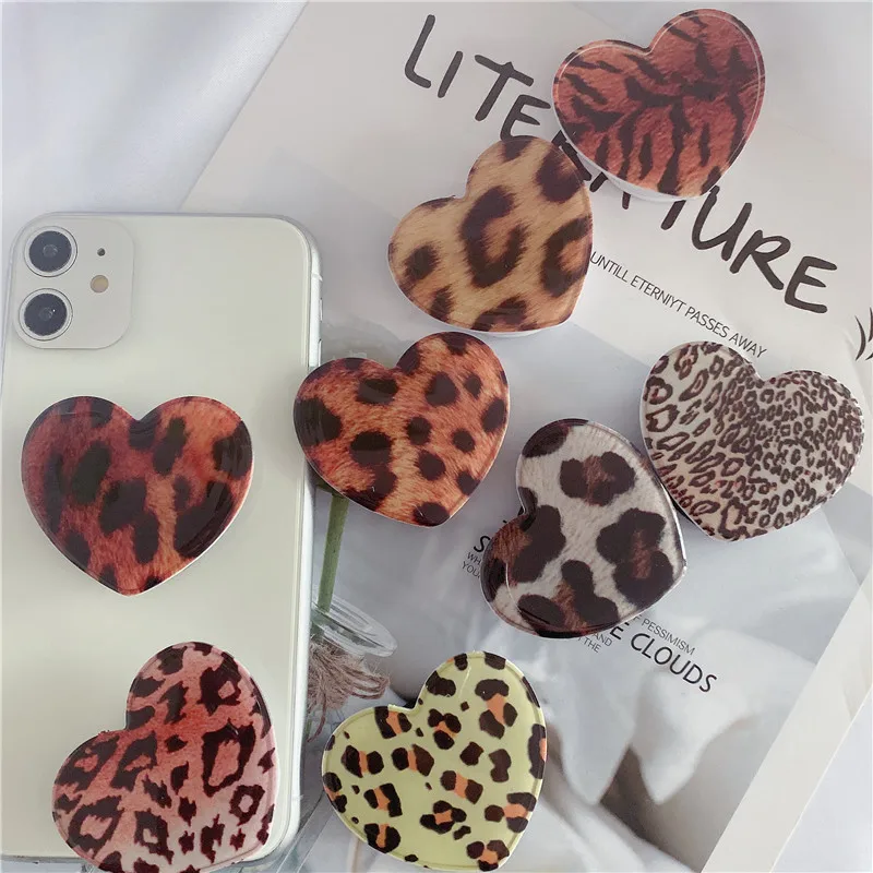 

heart shape leopard Customized logo print phone holder cell phone Brackets