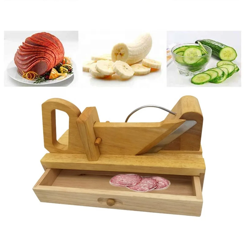 Sausage& Chorizo& Salami Guillotine Slicer With Stainless Steel And Wooden Blade With Safety