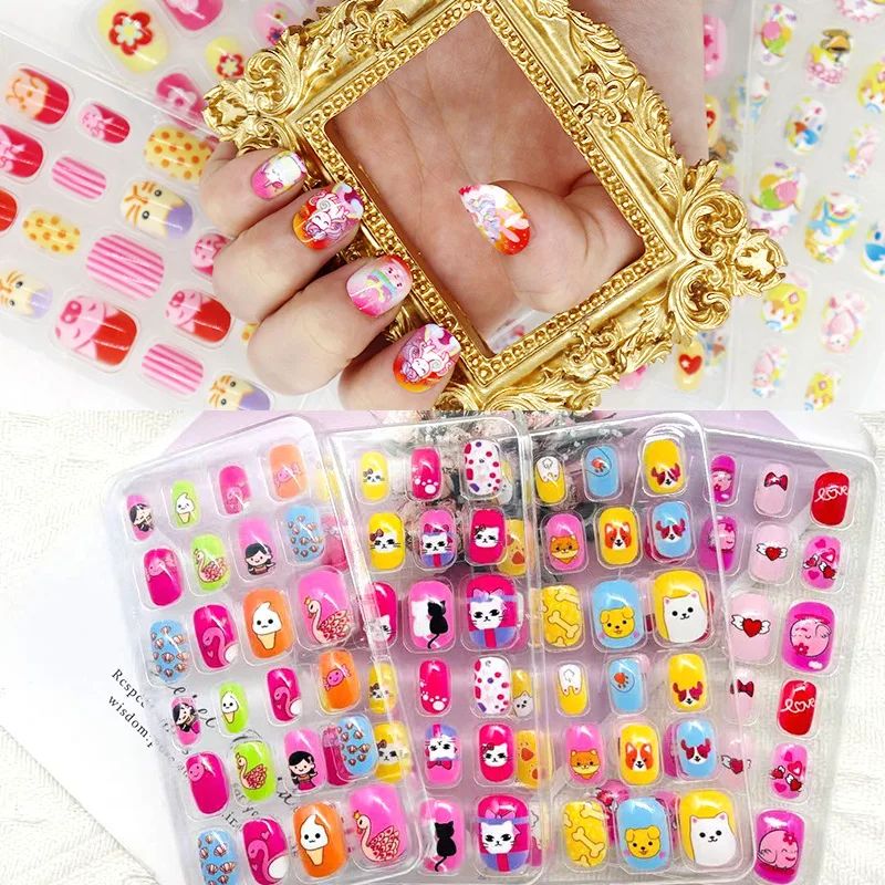 

Non-Toxic & Odor Free Kids Artificial Nails Professional Children False Designed Nails Comfortable Natural Press On Nails Short, Multi color