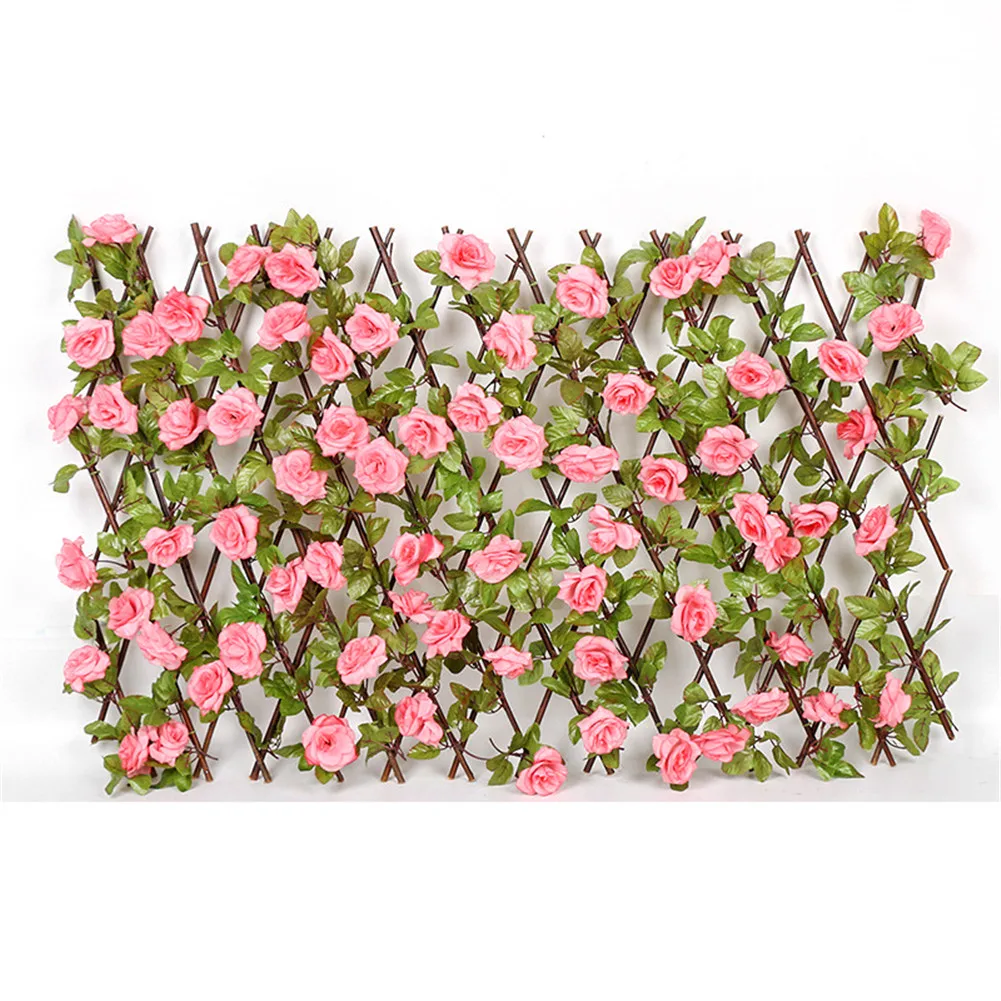 

Garden Fence Willow Wooden Hedge With Artificial Flower Leaves Garden Decoration Screening Expanding Trellis Privacy Screen