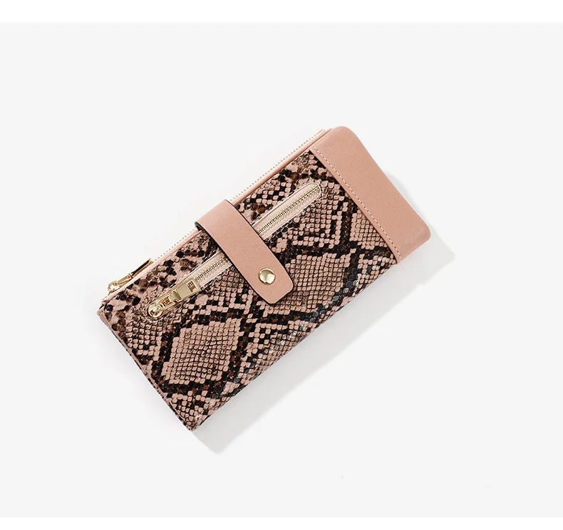

Fashion New Design Long Zipper Large Capacity PU Leather Women Snake Skin Wallet, 5 colors