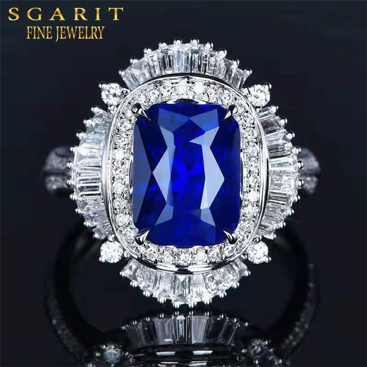 

Luxury Women Wedding Ring Jewelry 18k Gold SRI LANKA 5.67ct Natural Royal Blue Sapphire Gemstone Ring