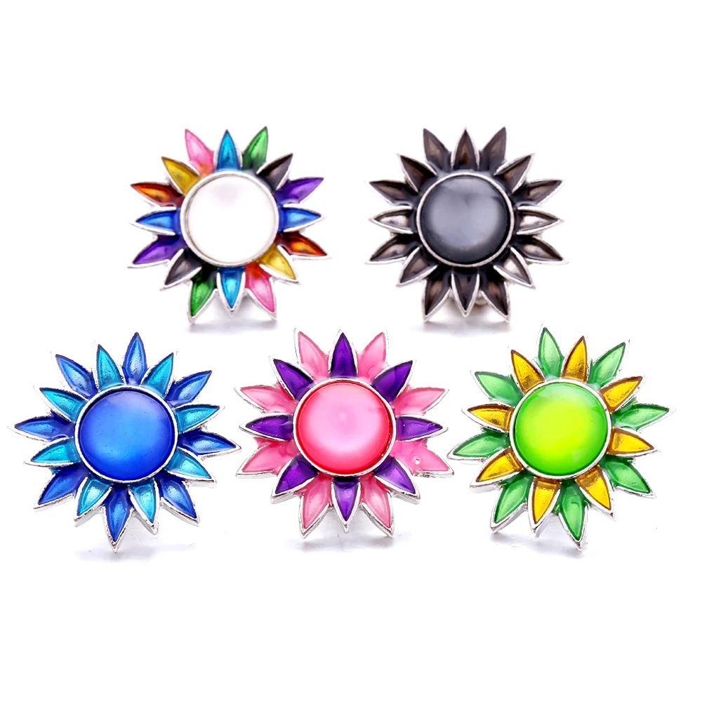 

Women Snap Button Jewelry Opal Enamel Sun Charms 18mm Metal Snap Buttons Fit Snap Bracelet Bangle Christmas Gift