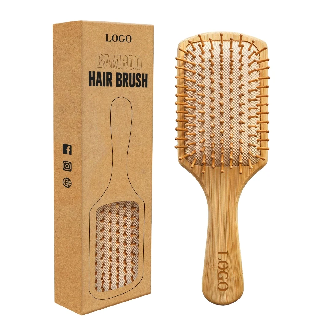 

Wholesale Custom Logo Natural Bamboo Paddle Scalp Massage Hair Straight Brush