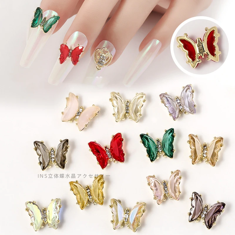 

China Yiwu Manufacturer Colorful Glittering Butterfly Handmade 3D Nail Art Supplies Nail Products