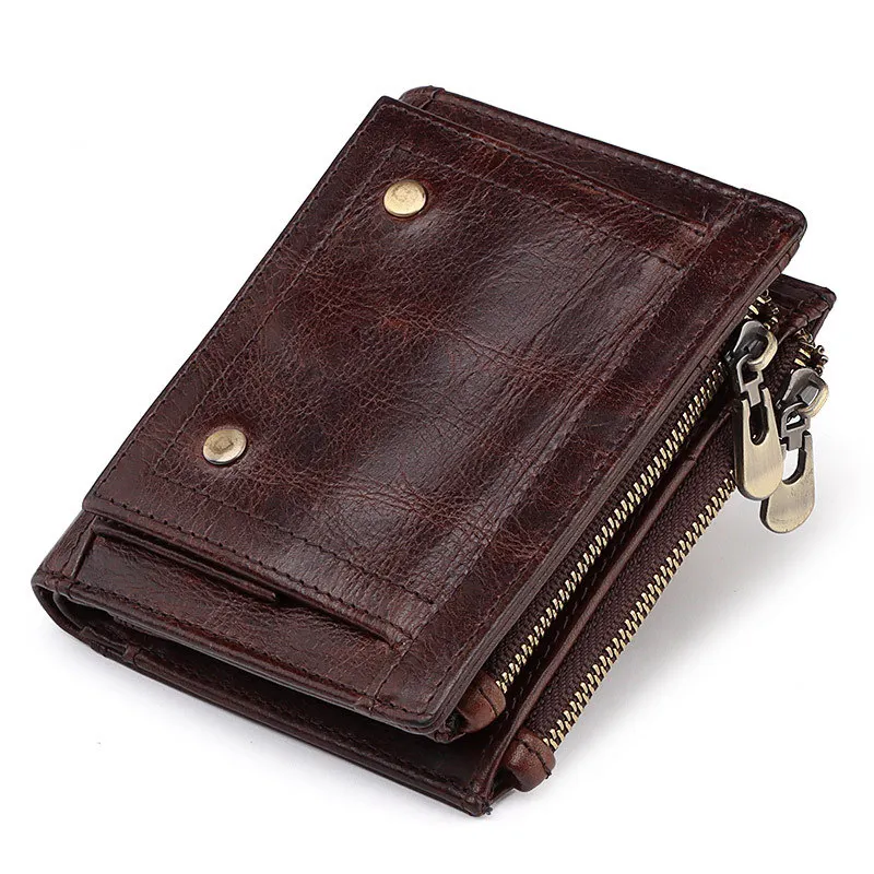 

Amazon Hot Selling Men Real Leather Coin Purse RFID Antimagnetic Vintage Luxury Double Zipper Wallets