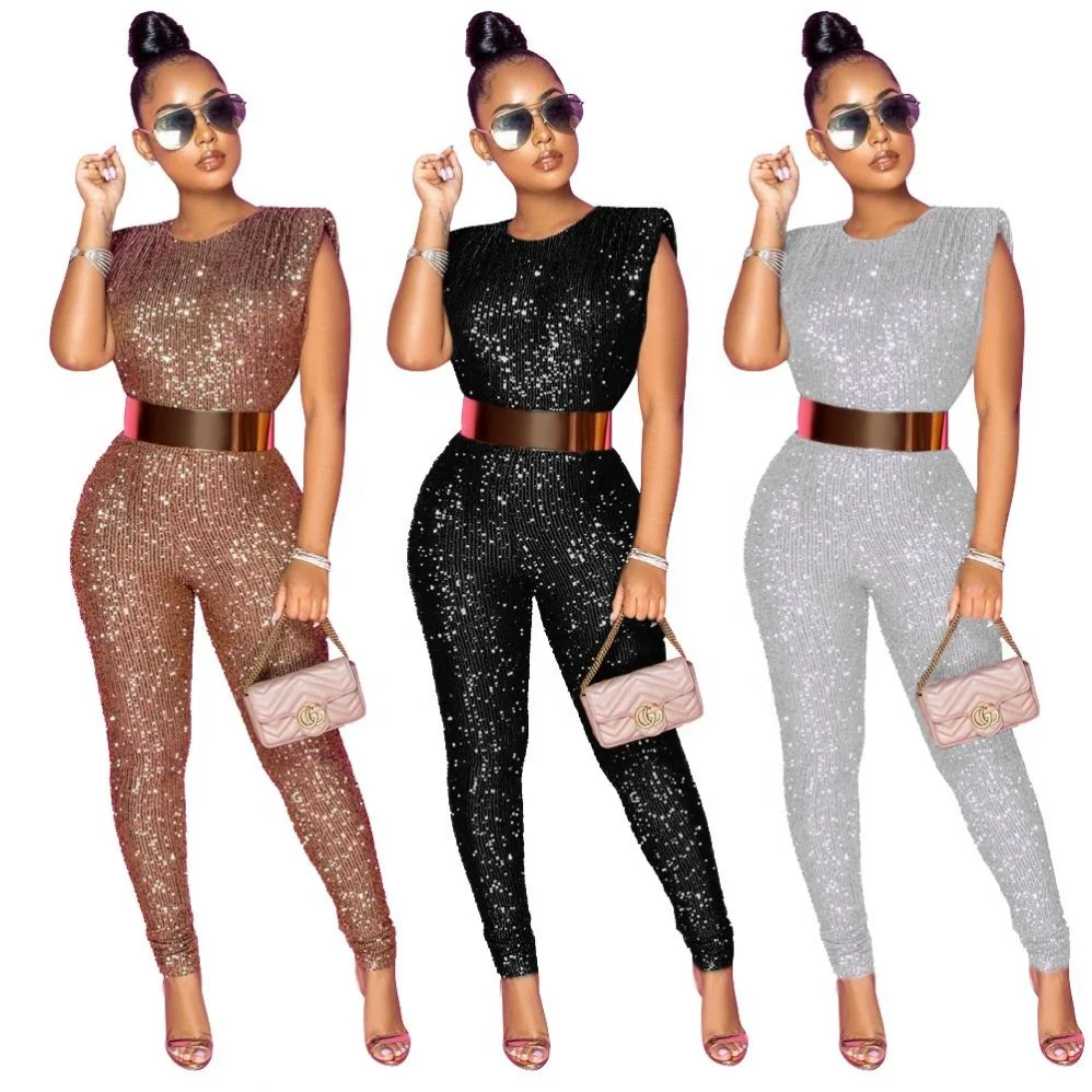 

2021Hot Selling New Arrivals Fall Sexy Sequined Sleevelessone Piece Jumpsuit Plus Size 5Xl Women Jumpsuit