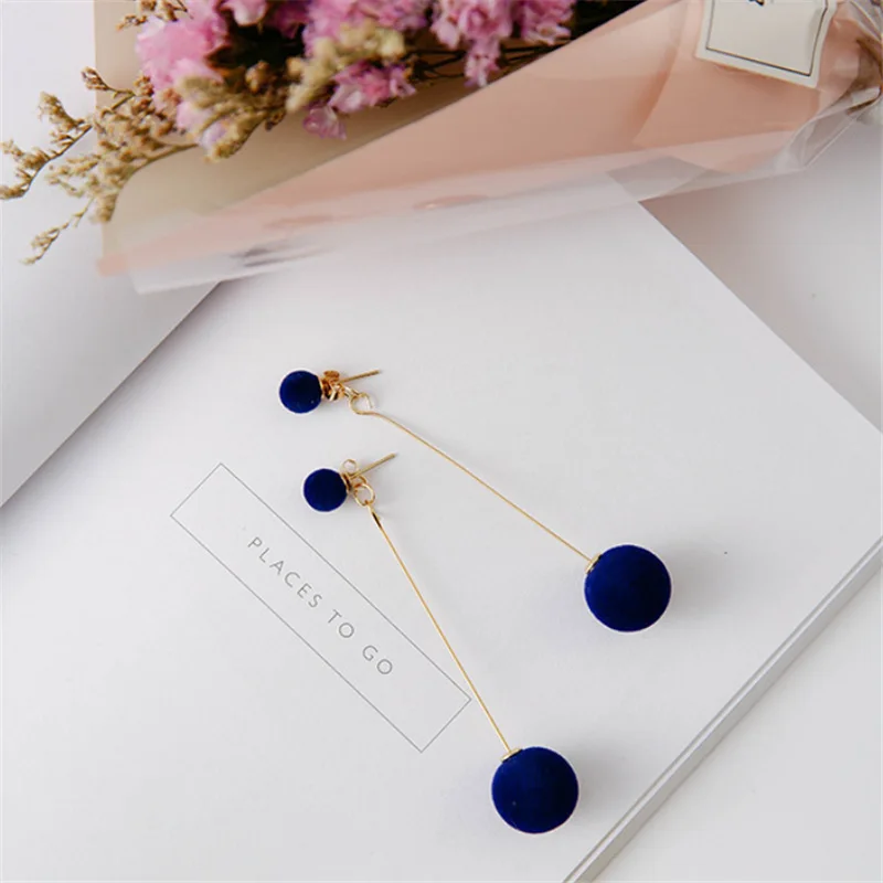 

Korean earrings ball long style earrings plush earrings, As pic