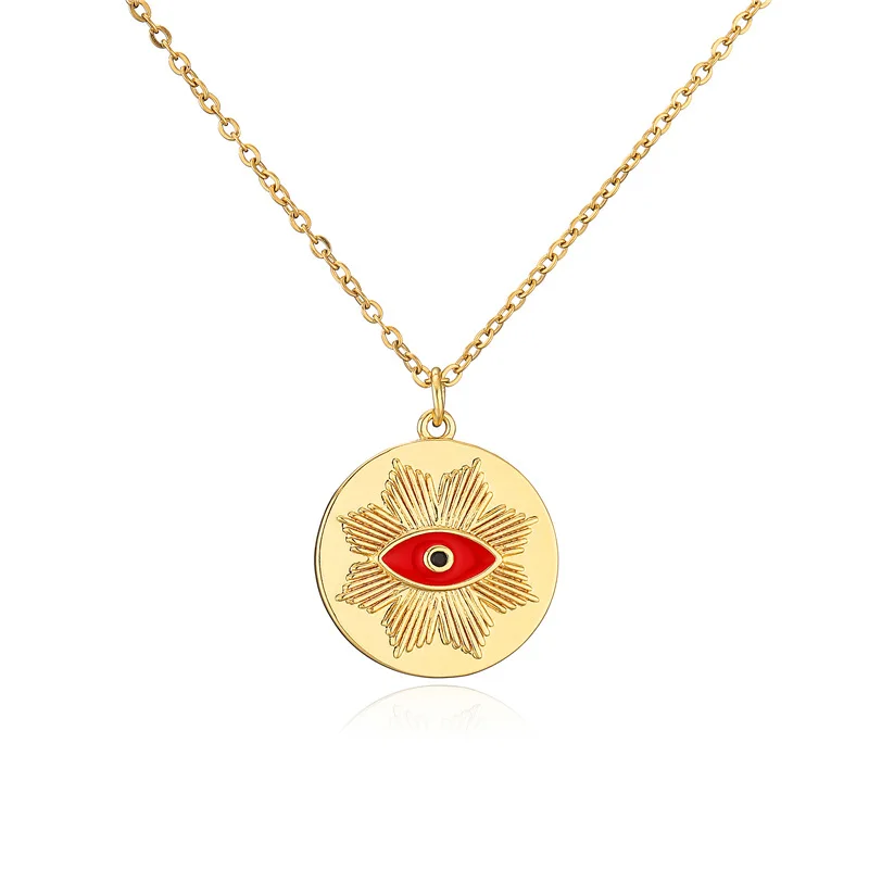 

Amazon Best Selling 18k Gold Plated Enamel Evil Eyes Necklaces Geometric Round Oil Drip Eye Pendant Necklaces