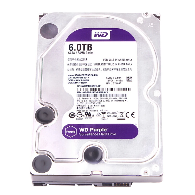 

Disco Duro Hard Disk Drive Purple HDD Festplatte Disco Rigido Security DVR NVR 3.5 Inch WD60PURX 6TB Hard Disk