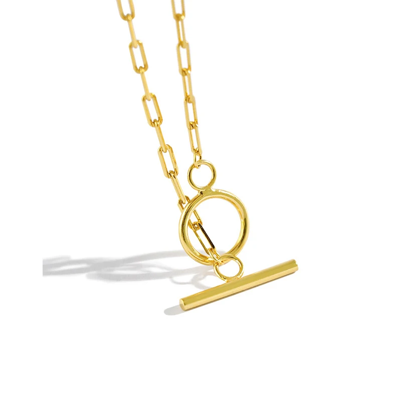 

H-N490 statement women gold plated paperclip chain OT clasp necklace
