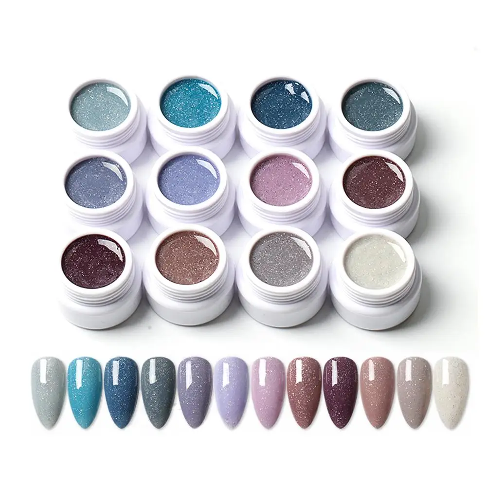 

IMAGNAIL 12 Colors 5ml Small Plastic White Jar Packing Glitter Nail Polish UV Gel