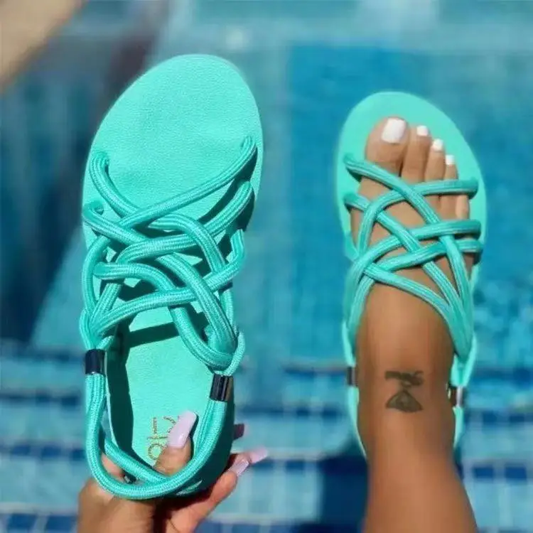 

hot sale 2021 new fashion candy color flat sandals ladies trendy strap sandals summer shoes big size, 5 colors as picture