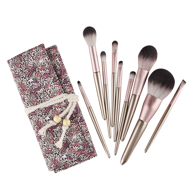 

Wholesale Private Label Synthetic Vegan Pink 9Pc Eyebrow Pencil Eyeliner Makeup Brush Set