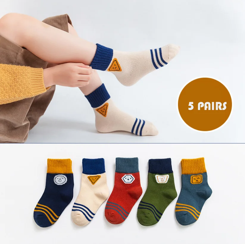 

5 Pairs Toddler Baby Cartoon Cotton Crew Socks for Kids Boys Girls 1-12 Years