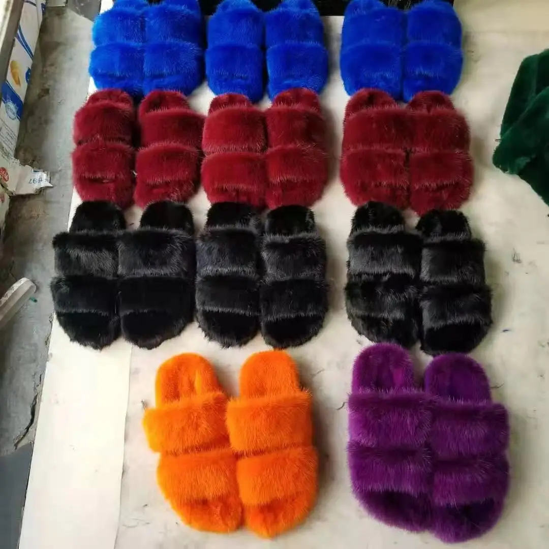 

Custom Fashion Designer Real Fur Indoor Mink Slippers, Customized color