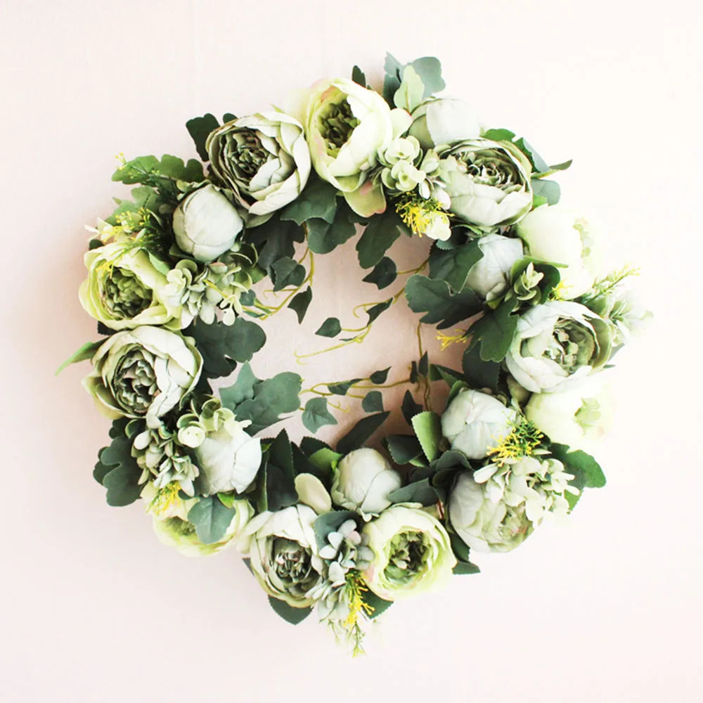 

LIYING artificial flower wreath for wedding home front door decor multi-color peony silk flower garland artificial door wreath, Green/white/purple/red/orange/blue