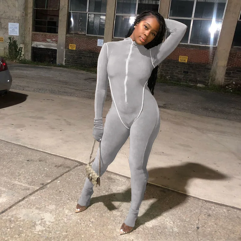 

2020 Sportswear Workout Patchwork Contrast Turtleneck Womens Long Sleeve Winter Ladies Jumpsuit, 3colors in stock