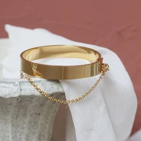 

Chain Wide Solid Gold Bangles Thick Titanium Steel Bangles for Women Industrial Style Statement Bangle 2019 Fashion Jewelry