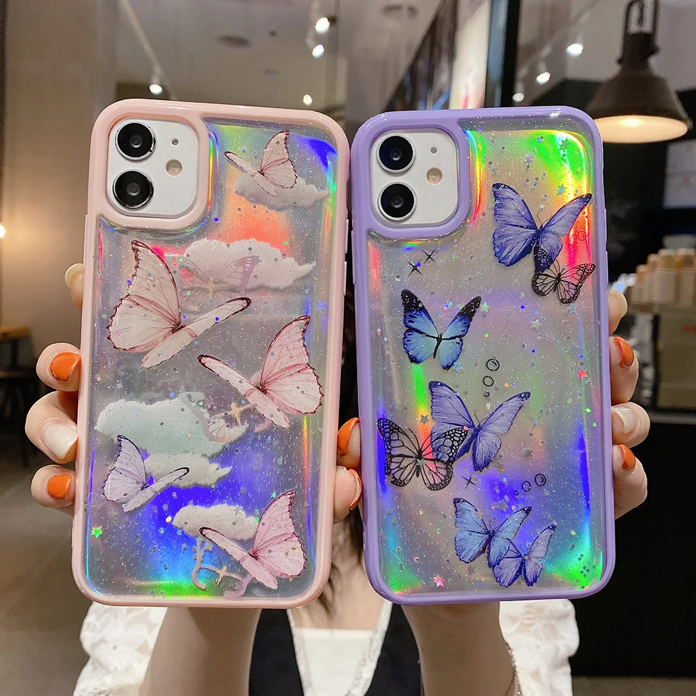 

Shockproof Clear Glitter Butterfly Phone Case For iPhone SE 2 7 8 X XR XS Max 11, For iPhone 12 Pro Case Butterfly, Various