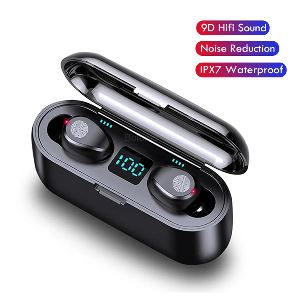 

2020 amazon top selling wireless earphone 8D Stereo headphones earphone Hands free Headset With 2000mAh Power Bank With Mic, Black