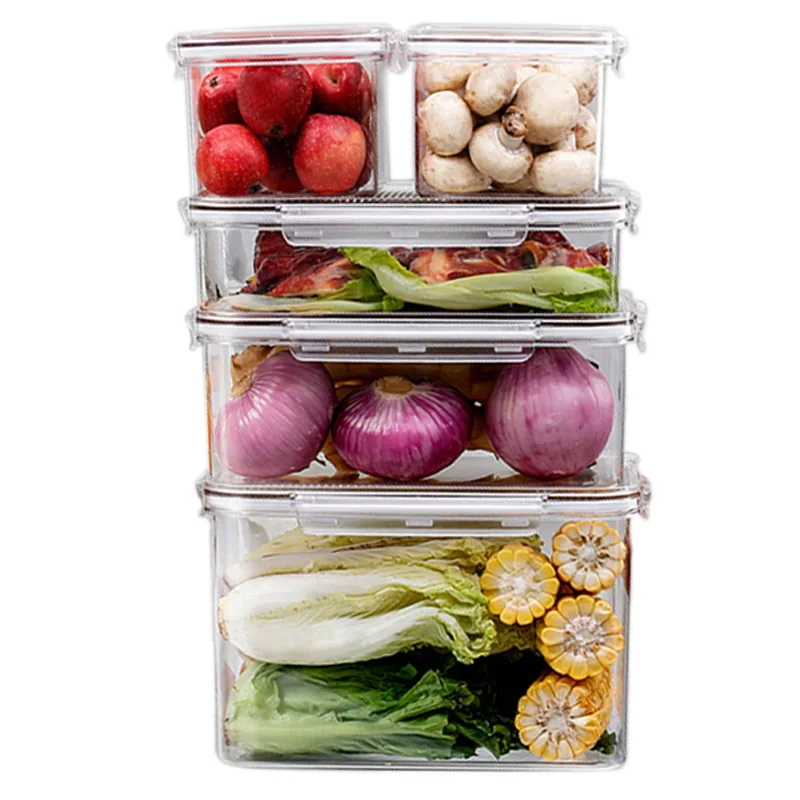 

2021 Airtight refrigerator storage 4 Sizes box Kitchen Fridge Organizer Bins Fridge Storage Containers Organizer With Lid