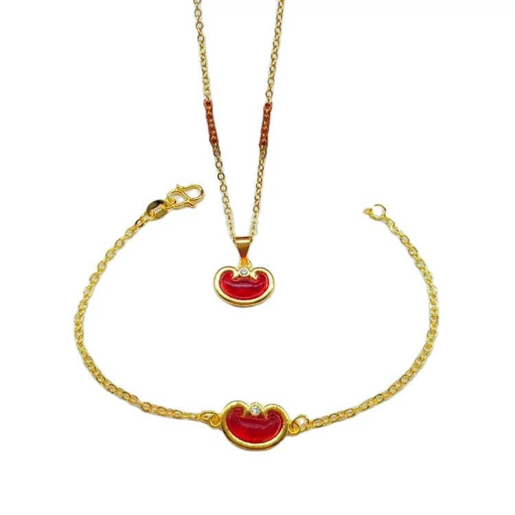 

Cross-Border Supply Gold-Plated Gemstone Ingot Bracelet Pendant Two-Piece Set Brass Electroplating Jewelry Women'S Jewelry
