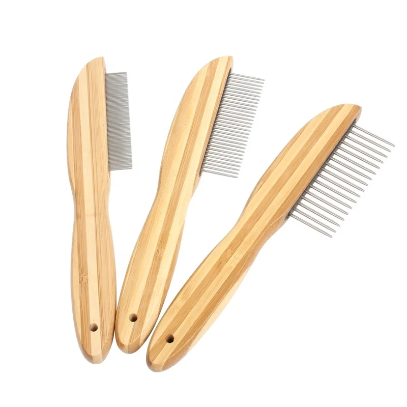 

Factory Wholesale Three Style Bamboo Wood Pet Flea Comb Cat Dog Hair Grooming Comb, Natural