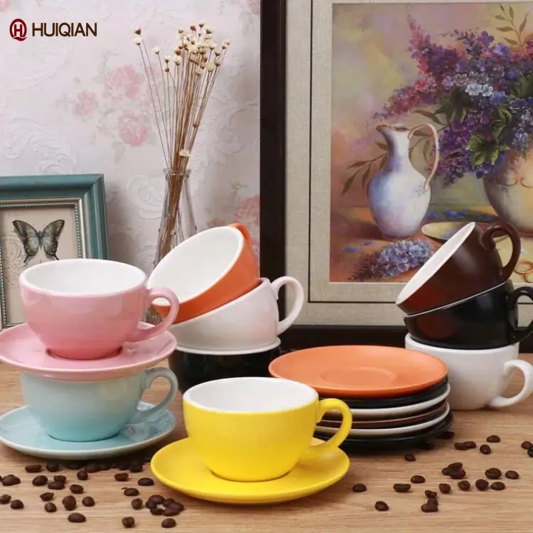 

Factory manufacturers custom 250ml coffee embossed ceramic coffee cup and saucer with handle, Customized color